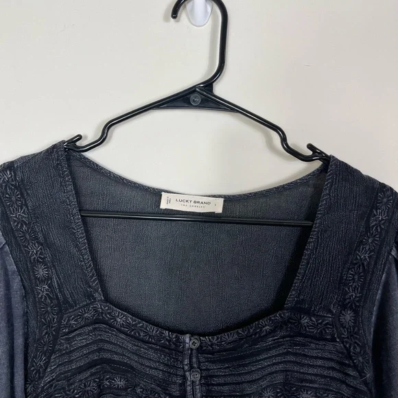 Lucky Brand Embroidered Yoke Long Sleeve Peasant Top Size L - Picture 8 of 12